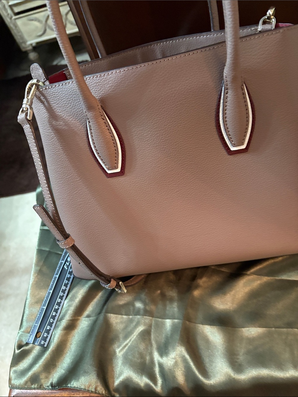 Eva Kaye Spade Zip Satchel Dusty Rose Brown Leather Satchel - Picture 8 of 16